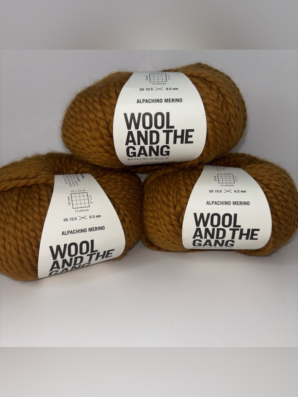 Wool and the Gang Alpachino Merino Yarn 3 Skeins Chestnut Brown 100g Alpaca Wool